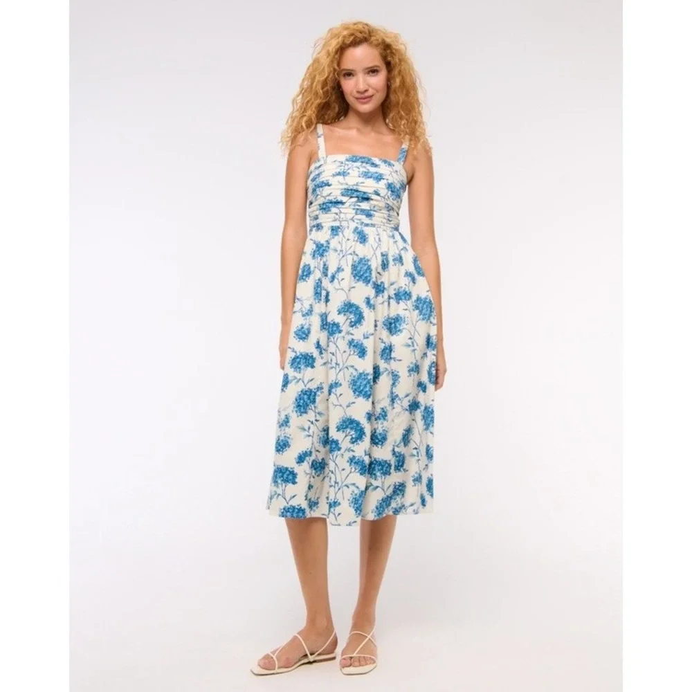 Abercrombie and Fitch Emerson Poplin Wide Strap Midi Dress Size Medium Floral